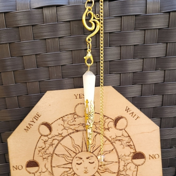 14K Gold-Dipped Selenite Pendulum Spiritual Clarity Crown Chakra Activation NWT - Picture 5 of 9